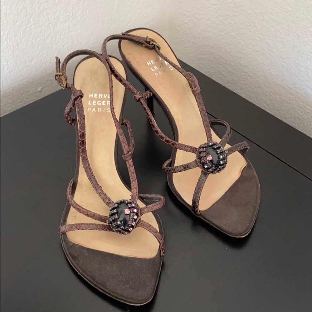 Herve Leger Brown Strappy Sandals